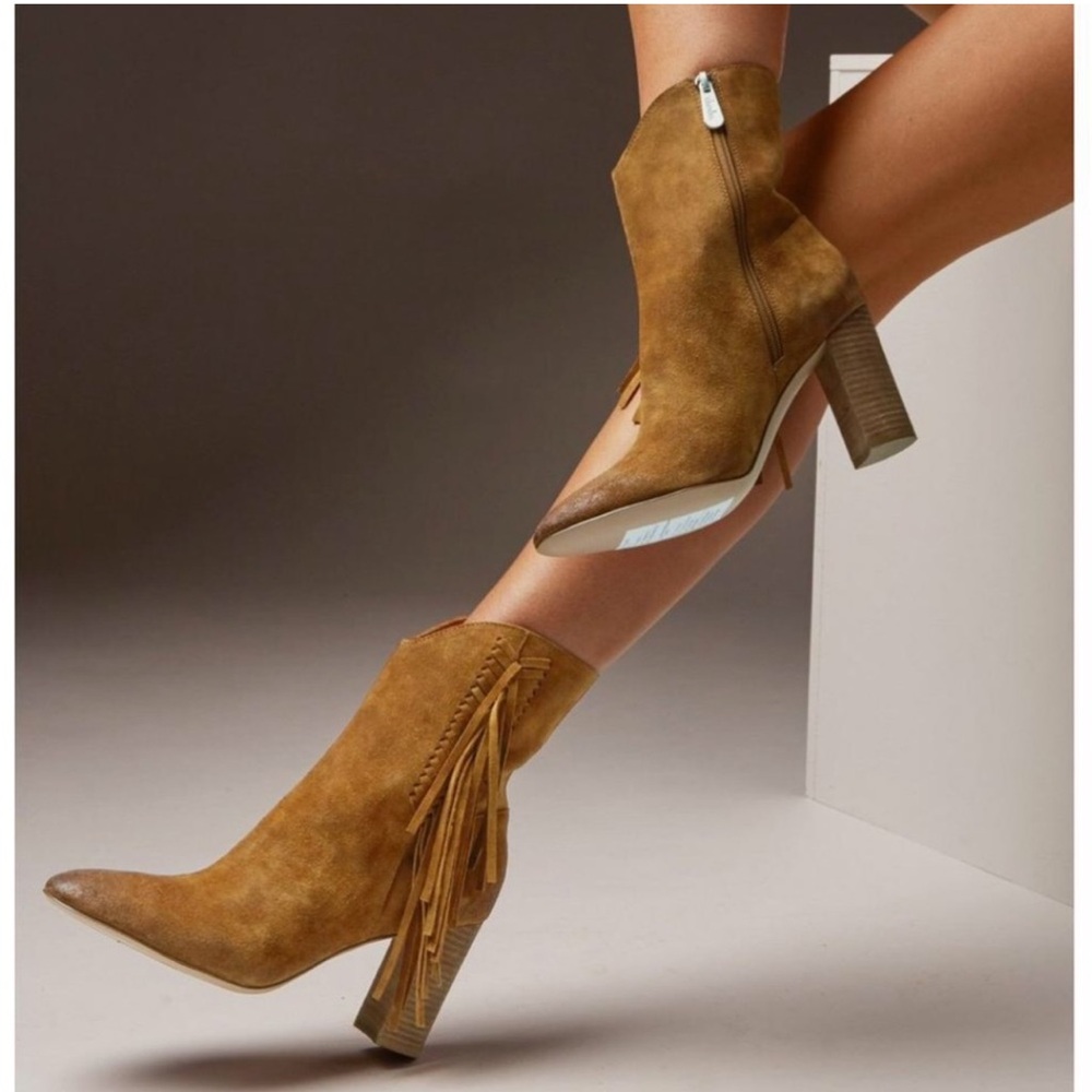 Charles By Charles David Tan Fringe Heeled Boots